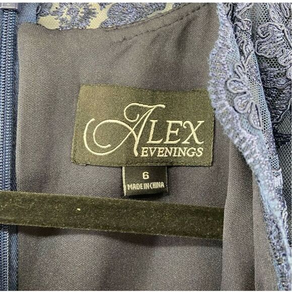Alex Evenings Womens Size 6 Sequin Lace Formal Gown Dark Navy Blue Blouson Style - Picture 6 of 10